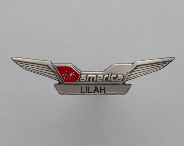 Flight attendant wings and name pin: Virgin America, Lilah