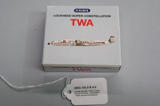 Image: miniature model airplane: TWA (Trans World Airlines), Lockheed L-1649 Super Constellation