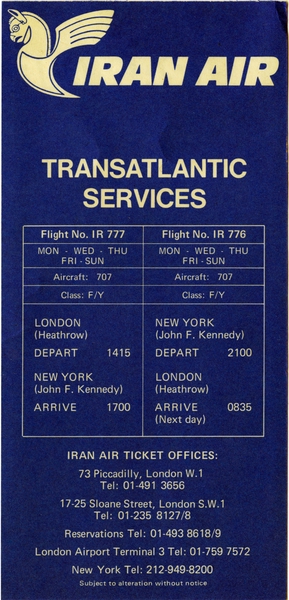 Image: timetable: Iran Air, summer schedule