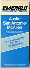 Image: timetable: Emerald Air / Pan Am Express, quick reference, Austin / San Antonio / McAllen