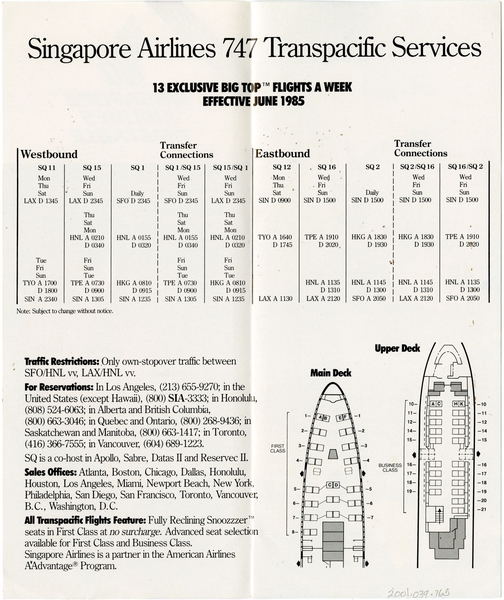 Image: timetable: Singapore Airlines, quick reference