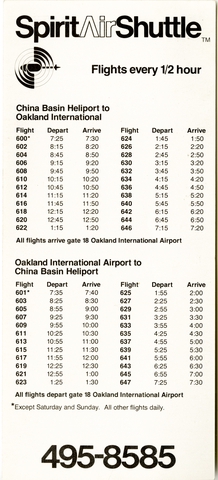 Timetable: Spirit Air Shuttle