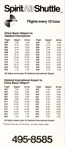 Timetable: Spirit Air Shuttle