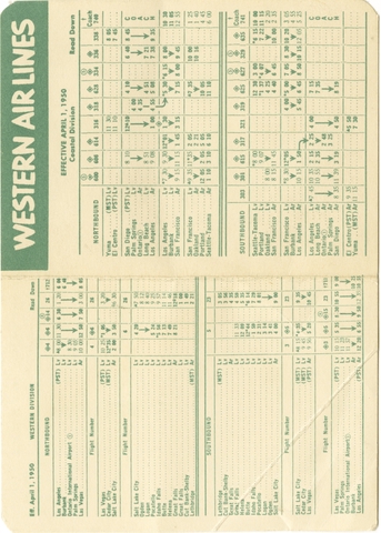 Timetable: Western Air Lines, pocket schedule