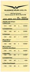 Image: timetable: Wilderness Airline