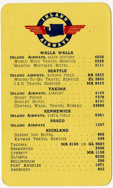 Image: timetable: Inland Airways, pocket schedule