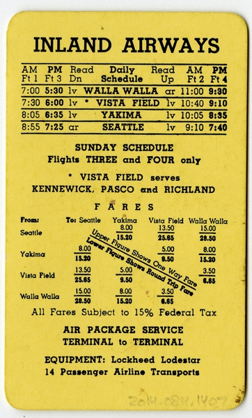 Image: timetable: Inland Airways, pocket schedule