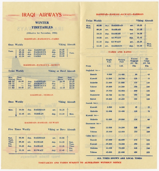 Image: timetable: Iraqi Airways