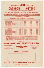 Image: timetable: Morton Air Services, quick reference, Croydon - Ostend