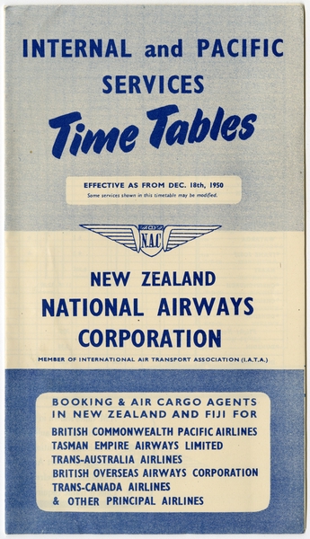 Image: timetable: New Zealand National Airways