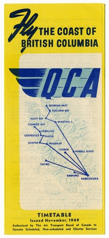 Timetable: Queen Charlotte Airlines (QCA), British Columbia