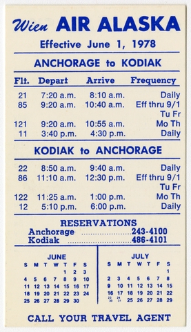 Timetable: Wien Air Alaska, pocket schedule