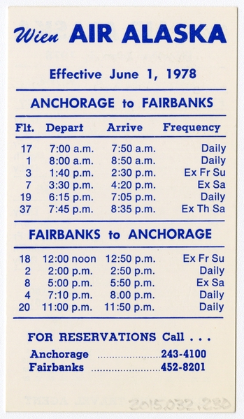 Image: timetable: Wien Air Alaska, pocket schedule