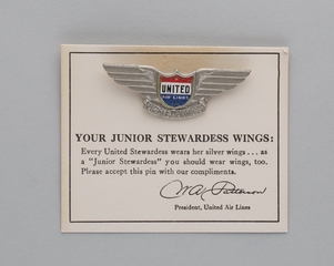 Image: children's souvenir wings: United Air Lines, Future Stewardess