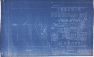Image: architectural drawing: Mills Field Municipal Airport of San Francisco, Letters on Roof of Hangar No. 1
