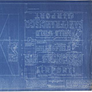 Image #1: architectural drawing: Mills Field Municipal Airport of San Francisco, Letters on Roof of Hangar No. 1