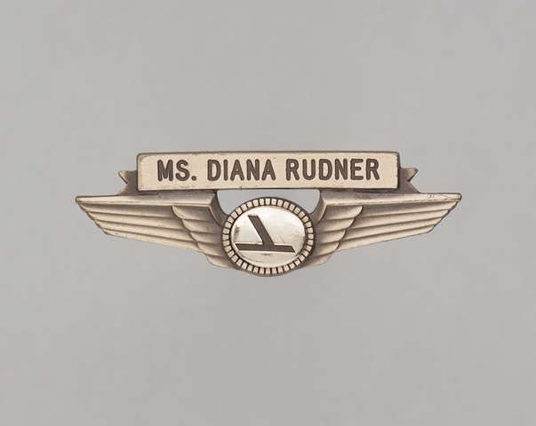 Flight attendant wings and name pin: Eastern Air Lines, Ms. Diana Rudner