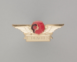 Image: flight attendant wings and name pin: Hawaiian Airlines, T. Dragges