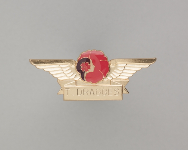 Flight attendant wings and name pin: Hawaiian Airlines, T. Dragges