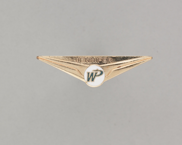 Flight attendant wings and name pin: Western Pacific Airlines, Jennifer