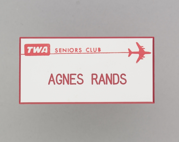 Name pin: TWA (Trans World Airlines), Agnes Rands