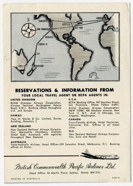 Image: brochure: British Commonwealth Pacific Airlines (BCPA)