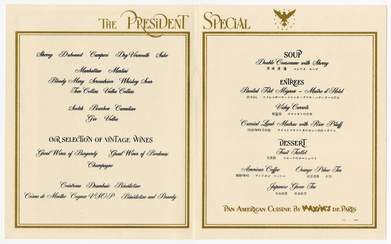Image: menu: Pan American World Airways, President (First) Class