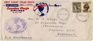Image: airmail flight cover: Canadian Pacific Airlines, first flight, polar route