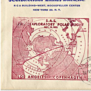 Image #1: airmail flight cover: SAS (Scandinavian Airlines System), first exploratory polar flight, Los Angeles - Copenhagen route