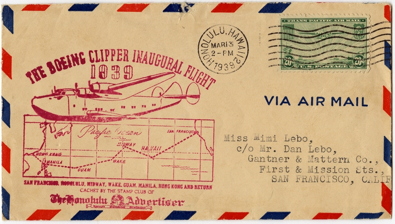 Image: airmail flight cover: Pan American Airways, Boeing 314