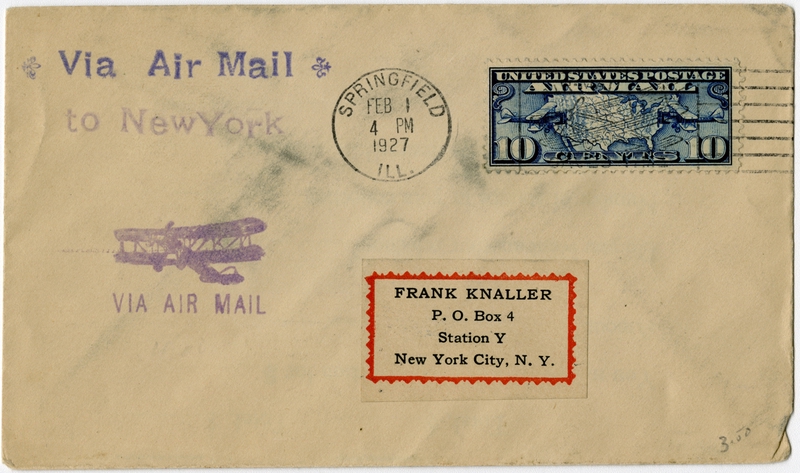 Image: airmail flight cover: Springfield - New York route