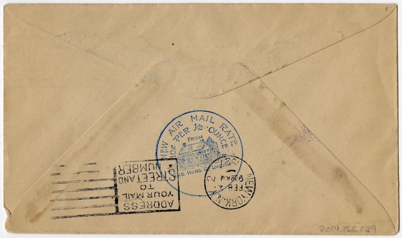 Image: airmail flight cover: Springfield - New York route