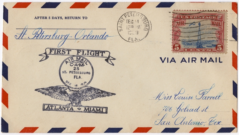 Image: airmail flight cover: CAM-25, Atlanta - Miami route
