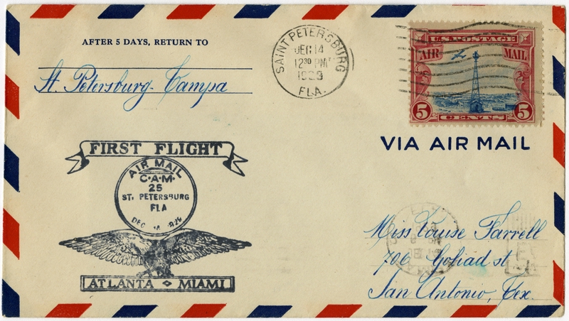 Image: airmail flight cover: CAM-25, Atlanta - Miami route