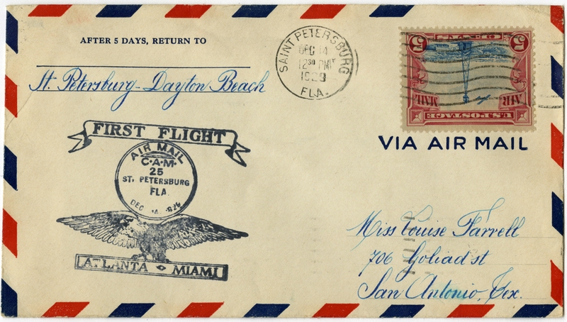 Image: airmail flight cover: CAM-25, Atlanta - Miami route