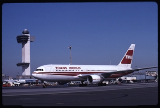 Image: slide: TWA (Trans World Airlines), Boeing 767-200, John F. Kennedy International Airport (JFK)