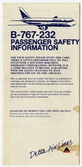 Image: safety information card: Delta Air Lines, Boeing 767-232