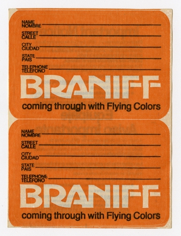 Luggage identification label: Braniff International