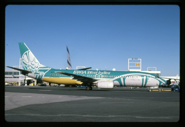 Slide: British West Indies Airways (BWIA), Boeing 737-800, John F. Kennedy International Airport (JFK)