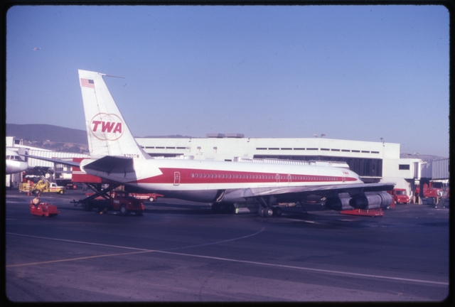 Slide: San Francisco International Airport (SFO), TWA (Trans World Airlines) Boeing 707-300 [digital image]
