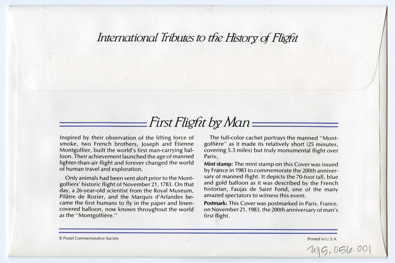 Image: airmail flight cover: First flight by man commemorative