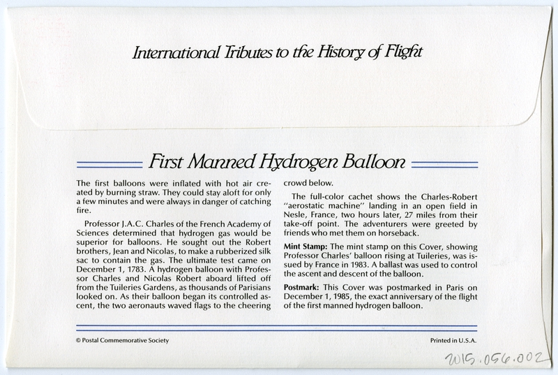 Image: airmail flight cover: First manned hydrogen balloon commemorative