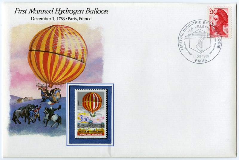 Image: airmail flight cover: First manned hydrogen balloon commemorative