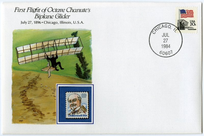 Image: airmail flight cover: First flight of Octave Chanute’s biplane glider commemorative