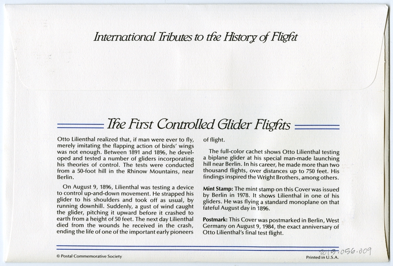 Image: airmail flight cover: First controlled glider flights commemorative