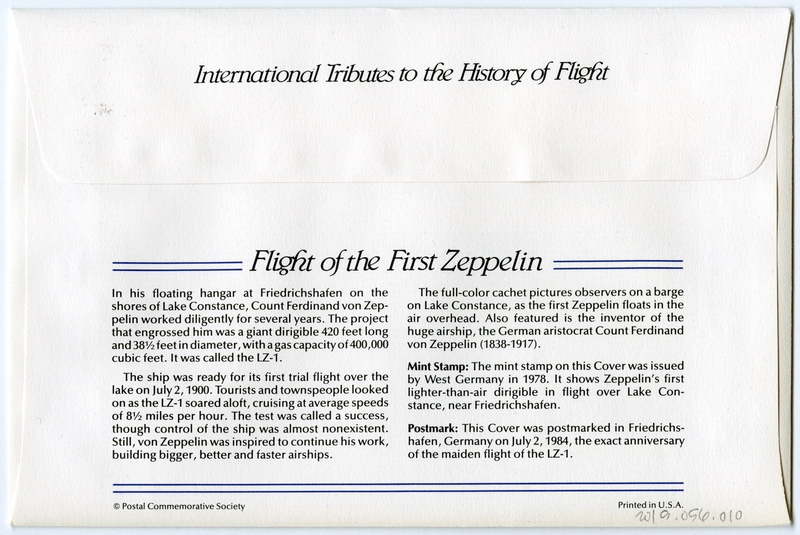Image: airmail flight cover: Flight of the first Zeppelin commemorative