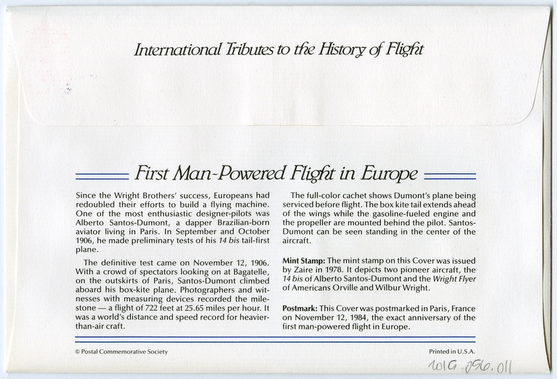 Image: airmail flight cover: First man-powered flight in Europe commemorative