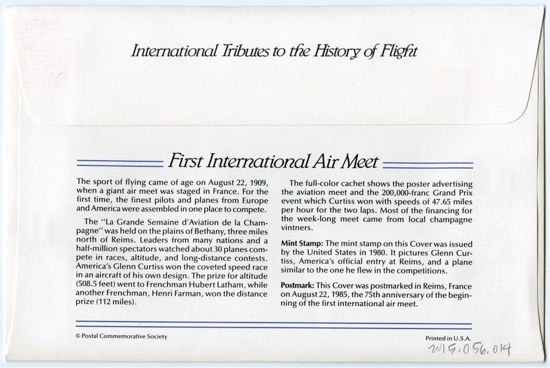 Image: airmail flight cover: First international air meet commemorative