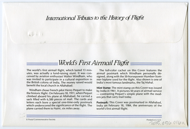Image: airmail flight cover: World’s first airmail flight commemorative