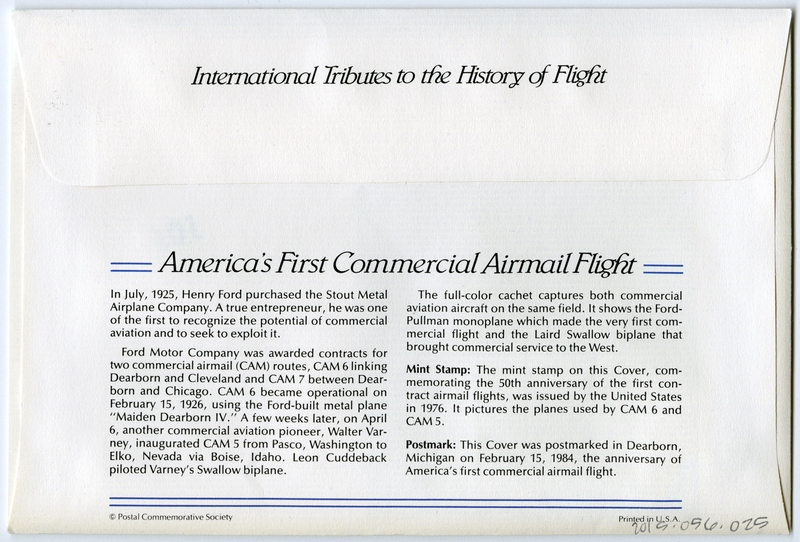 Image: airmail flight cover: America’s first commercial airmail flight commemorative